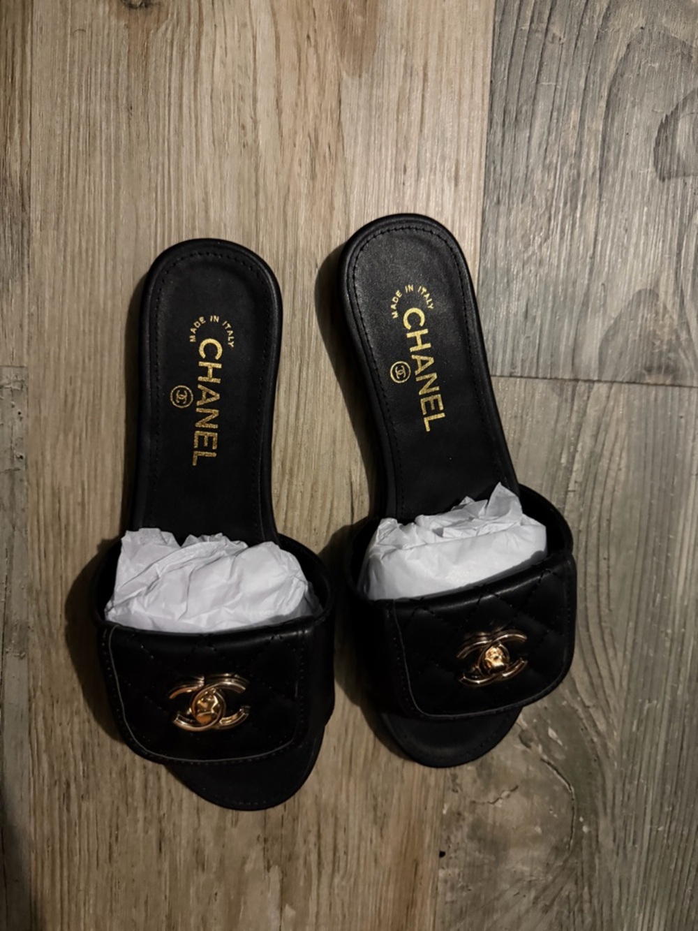 CHANEL Black Quilted Leather Slide Mules with Gold CC Hardware - Picture 2 of 3